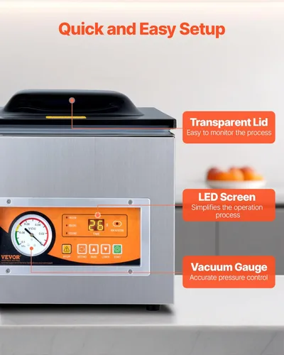 Miniatura 6 de VEVOR Sellador al vacío de cámara, potencia de sellado de 260 W, máquina de envasado al vacío para alimentos húmedos, carnes, adobos y más