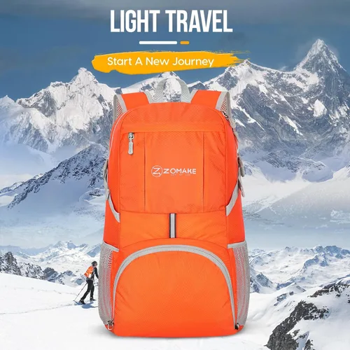 Miniatura 7 de ZOMAKE Mochila Empacable Ligera de 35L, Mochilas Plegables Ligeras Resistentes al Agua Bolsa de Senderismo Plegable, Paquete de Día Plegable Naranja