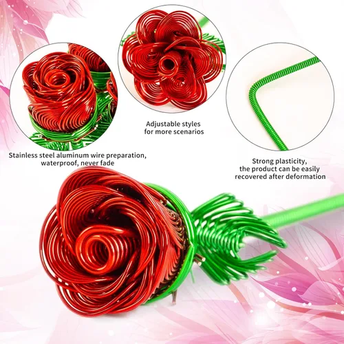 Miniatura 4 de ZffXH Ramo de flores artificiales de metal, 6 rosas falsas negras plateadas, armadura de aluminio hecha a mano, impermeable, decoración de mesa