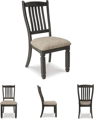 Miniatura 7 de Signature Design by Ashley Tyler Creek Silla auxiliar tapizada para comedor, 2 unidades, madera maciza, 19.25 pulgadas de alto, negro y negro