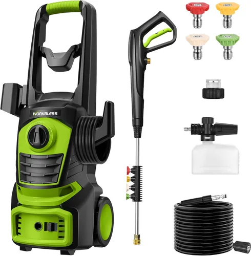 Lavadora a presión eléctrica, 1700 PSI Max 1.3 GPM con 3 boquillas, lavadora de alta presión con cañón de espuma para automóvil, entrada, patios