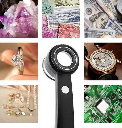 Miniatura 6 de Lupa de mano para joyería, 10 unidades, recargable por USB, con luces LED y UV y superluces tricolor, lentes de vidrio K9 de 1.181 in, lupa
