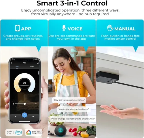 Miniatura 3 de Iluminación inteligente VST bajo gabinete de 6 barras - UL listada CRI 93+ Tiras de luz COB ajustables, compatibles con Alexa y Google Home, control