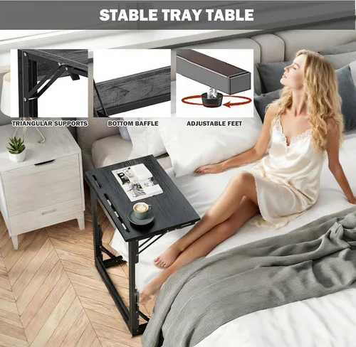 Miniatura 7 de Mesa plegable para TV, mesa de cena de TV, bandejas de TV de altura ajustable para comer en el sofá, mesa auxiliar en forma de C con ranuras