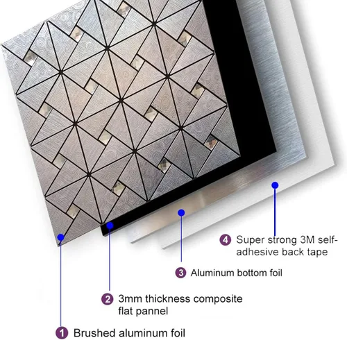 Miniatura 6 de Azulejos triangulares metálicos de 10 piezas, calcomanías de pared con textura metálica de alta gama, azulejos autoadhesivos para pared de cocina