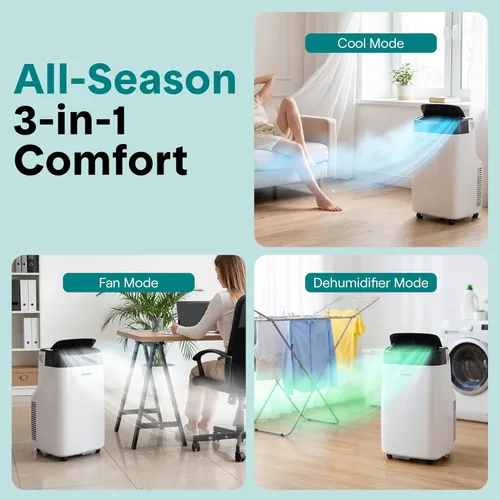 Miniatura 4 de SereneLife - Pequeño aire acondicionado portátil de 10,000 BTU con deshumidificador incorporado - Unidad de aire acondicionado portátil