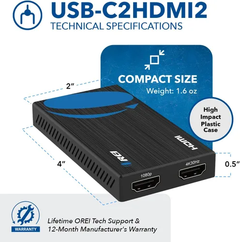 Miniatura 5 de OREI SplitExtend - Divisor HDMI extendido para monitor doble, pantalla de varios monitores, 3 pantallas separadas, adaptador USB A y USB-C a HDMI
