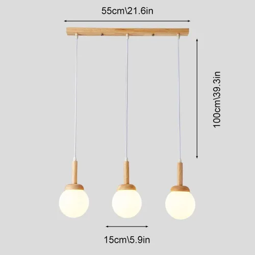 Miniatura 5 de Vintage Farmhouse Wood Pendant Lights, Modern 3 Head Ceiling Hanging Lighting, Milky White Globe Glass Shade Chandelier for Kitchen Island Dining