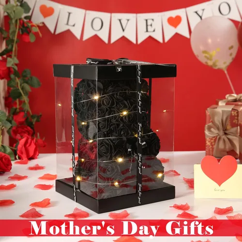 Miniatura 3 de U UQUI - Oso de peluche de rosas de Navidad, regalo para el Día de San Valentín, para esposa, novia, oso de peluche artificial en caja con tira