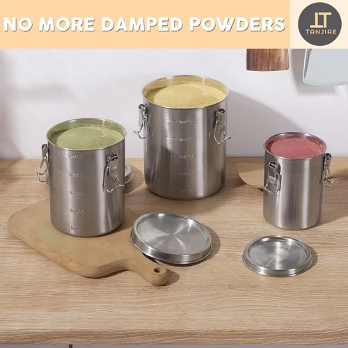 Miniatura 6 de Tanjiae Recipiente de café de acero inoxidable 100% hermético de metal con tapa sellada, mantiene los granos de café, azúcar y té frescos durante