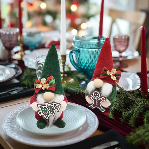 Miniatura 6 de Attiigny - Gnomos de Navidad de felpa con jengibre, gnomo navideño hecho a mano, sueco nórdico, rojo verde, figura de gnomo clásico, regalos de elfo