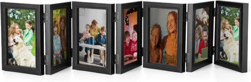 Sintuff Portarretratos plegables de 4 x 6 pulgadas, 7 marcos de fotos plegables con bisagras de alta definición, soportes de collage de madera Negro