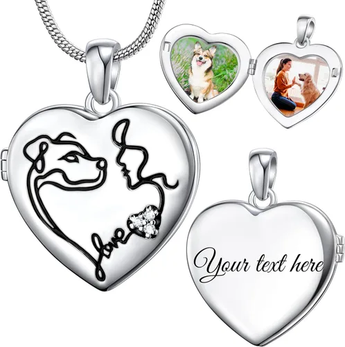 Miniatura 10 de Fanery Sue Collar Personalizado con Medallón de Mascota, Collares con Medallón en Forma de Corazón con Fotos, Collares de Recuerdo para Perros