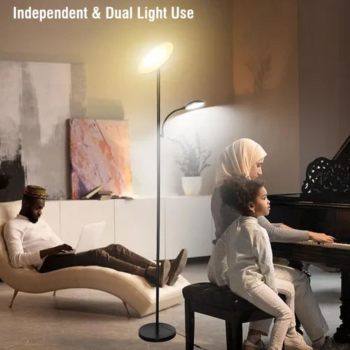 Miniatura 8 de Lámparas de pie Marctronic para sala de estar, lámpara de pie LED de 44W/4500LM súper brillante 2 en 1 con control remoto, atenuable sin escalones