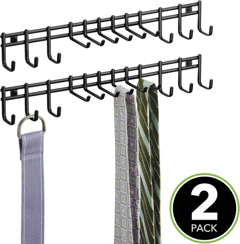 Miniatura 2 de mDesign Organizador de accesorios y centro de almacenamiento de metal para montaje en pared, moderno soporte delgado para corbatas, cinturones