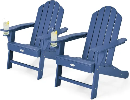 Miniatura 23 de Tangkula Silla Adirondack para exteriores, sillones de polietileno de alta densidad resistentes a la decoloración con soporte para tazas, sillas