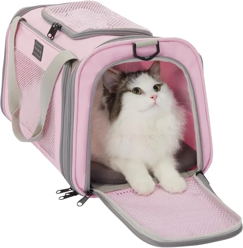 Miniatura 15 de PETSFIT Transportador de gatos grandes, transportador para perros pequeños de menos de 25 libras, transportador suave para mascotas, jaula para Rosa