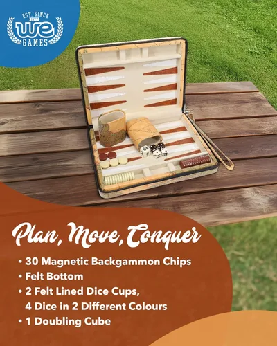 Miniatura 4 de WE Games Tablero de backgammon con estilo de mapa magnético y correa de transporte, juegos de mesa para adultos, juegos de viaje