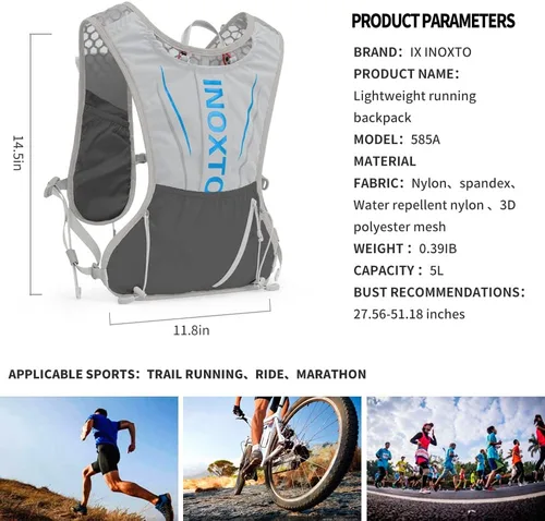 IX INOXTO Chaleco de hidratación para correr para hombres y mujeres, mochila de agua para correr, paquete de hidratación de 3 litros, para correr,