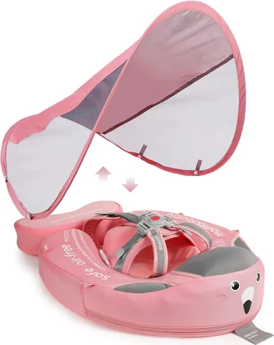 Mambobaby Flotador con toldo y cola - Flotador para bebé con toldo, entrenador de natación infantil no inflable mejorado, toldo UPF+, arnés de