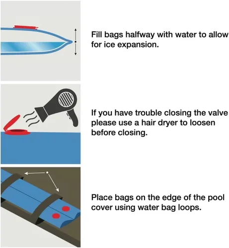 Miniatura 3 de Pool Mate Paquete de 10 bolsas de agua clásicas azules para piscina de una sola cámara, vinilo de 0.013 in de grosor, pesas de cubierta, tubos