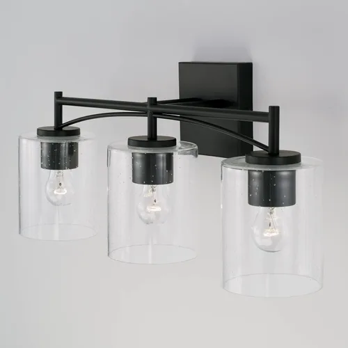 Miniatura 3 de Capital Lighting Peyton 142031MB-510 - Soporte de pared para tocador de baño de vidrio transparente industrial, 3 luces, 300 vatios en total, 10