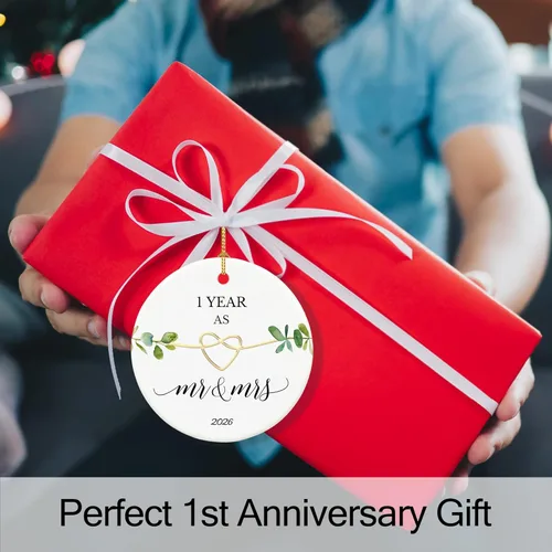 Miniatura 5 de Adorno de primer aniversario, regalos para el primer aniversario, regalos de boda de primer año para pareja, ella, él, adorno de cerámica de 2.9