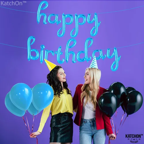 Miniatura 6 de KatchOn, Cartel azul de feliz cumpleaños – Cartel cursivo de feliz cumpleaños de 16 pulgadas, pancarta azul de feliz cumpleaños, decoraciones
