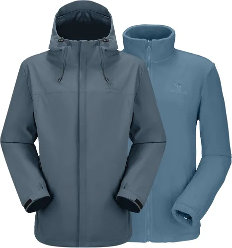CAMEL CROWN - Chaqueta de esquí para hombre 3 en 1, chaqueta de invierno impermeable para nieve, cortavientos, con capucha y forro polar cálido Gris