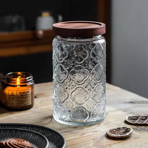 Miniatura 5 de Tarro de almacenamiento de vidrio vintage, recipiente de almacenamiento de alimentos para cocina y despensa con tapa de madera hermética