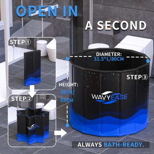 Miniatura 2 de WAVYEASE® Bañera portátil para adultos - (31.5 pulgadas de largo x 26 pulgadas de alto) bañera fría plegable para recuperación - Bañera de remojo
