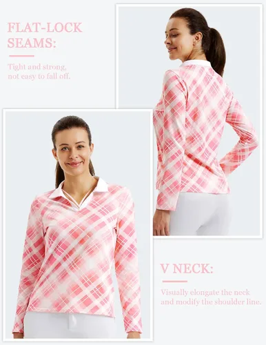 Miniatura 3 de JACK SMITH Polo de golf de manga larga para mujer, cuello en V, atlético, para tenis, absorbe la humedad