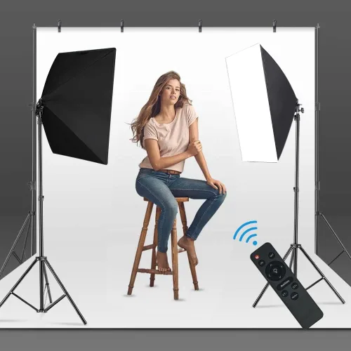 Miniatura 6 de MOUNTDOG Kit de iluminación Softbox, 2 x 19.7 x 27.5 pulgadas, sistema de iluminación continua para fotografía con 2 bombillas LED de 85 W 5700 K