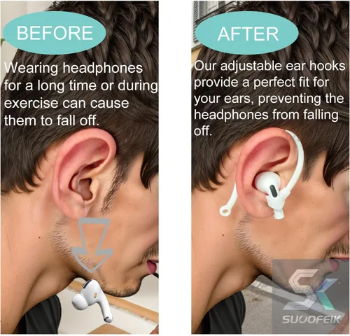 Miniatura 3 de Ganchos ajustables para las orejas compatibles con AirPods 4, 3, 1, 2 y Pro y auriculares intrauditivos con vástagos, 2 pares seguros y cómodos