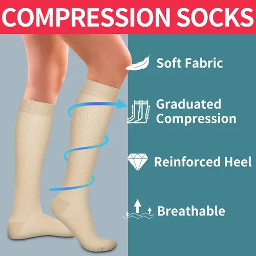 Miniatura 11 de Laite Hebe 4 pares de calcetines de compresión para mujeres y hombres, el mejor apoyo para enfermeras, correr, atletismo