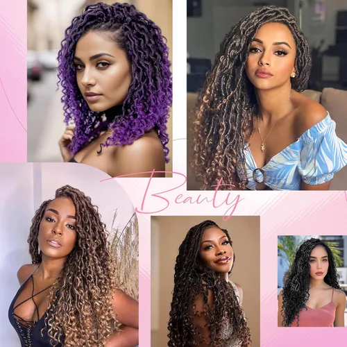 Miniatura 7 de Aipin Goddess Cabello de Ganchillo de 18 Pulgadas Boho River Locs Hippie Locs Ondulado de Ganchillo Con Cabello Rizado en el Medio y Extremos 613