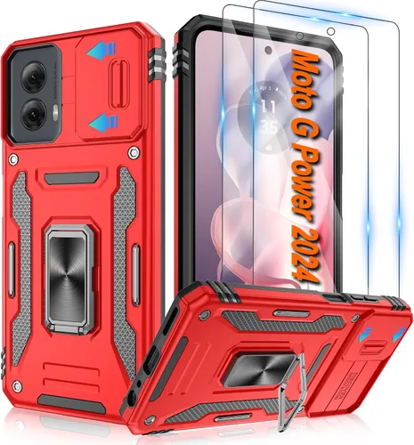 Miniatura 75 de Atump Funda para Motorola Moto G Play 2024 (4G) con [paquete de 2] protector de pantalla HD y cubierta para cámara deslizante, soporte de anillo