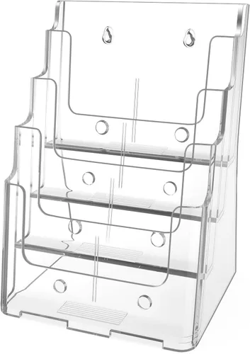 MaxGear Soporte acrílico para folletos de 8.5 x 11 pulgadas, organizador de literatura transparente de 4 niveles, soporte exhibidor para revistas,