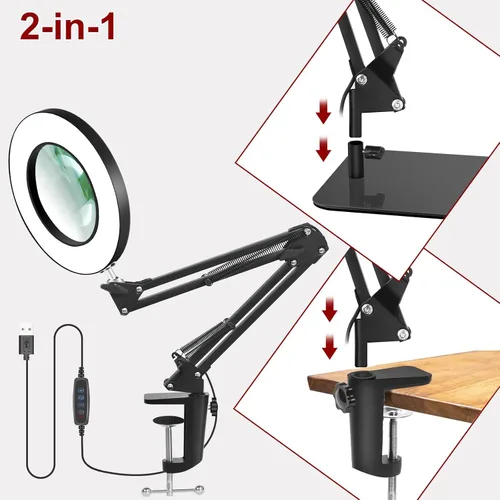 Miniatura 2 de Lupa con luz y soporte, lupa de 12X con luz manos libres, luz de trabajo LED iluminada de 5 modos de color, lámpara de aumento 2-en-1 para leer