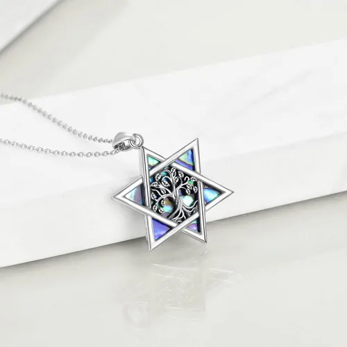 Miniatura 46 de YFN Collar de estrella de David de plata de ley, concha de abulón, árbol de la vida, joyería judía, regalos para mujeres y hombres