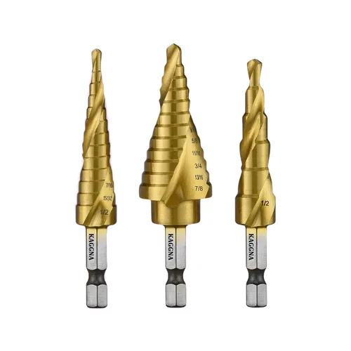 Juego de brocas escalonadas, brocas con revestimiento de titanio, 3 piezas, ranuradas en espiral para una perforación más rápida, brocas para acero