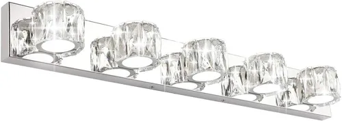 Miniatura 8 de Aipsun 3 luces de cristal para tocador sobre espejo, modernas luces LED para tocador de baño, accesorios de iluminación (luces blancas)