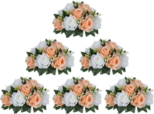 Miniatura 7 de BLOSMON Bolas de flores, centros de mesa de rosas de boda: 2 piezas de flores falsas carmesí decoración de bolas de besos Arreglos florales
