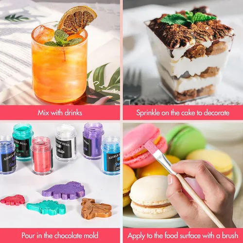 Miniatura 6 de Aheroi Set de purpurina comestible, 15 colores de polvo de lustre comestible, purpurina brillante para polvo de bebidas, purpurina para fondant
