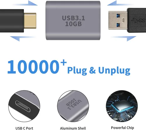 Miniatura 4 de Duttek Adaptador USB C hembra a USB hembra 3.1 Gen2, 10Gbps bidireccional tipo C a tipo A, adaptador OTG compatible con sincronización de datos