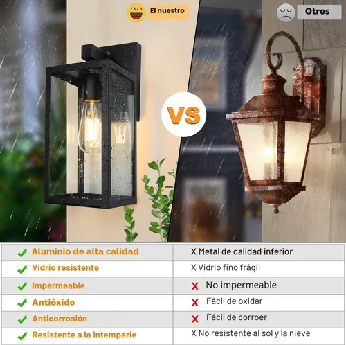 Miniatura 5 de SHINE HAI - Farol de pared exterior con sensor de atardecer a amanecer, lámpara de porche exterior con casquillo E26 y pantalla de vidrio