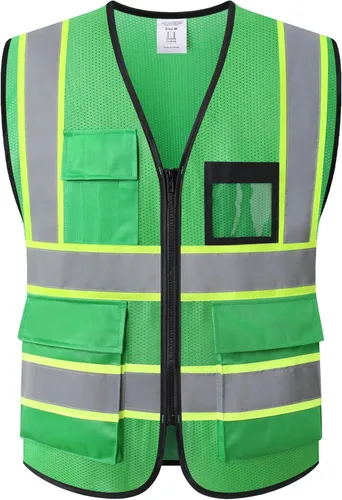 Miniatura 14 de Chaleco de seguridad para mujer, chaleco de alta visibilidad con 8 bolsillos y cremallera frontal, chaleco reflectante de malla que cumple