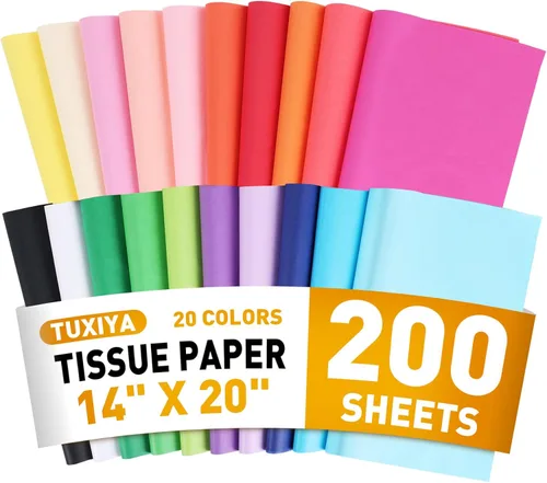 200 hojas de papel de seda, 20 colores de 14 x 20 pulgadas, papeles de seda para bolsas de regalo, cumpleaños, fiesta, decoración de flores, papel