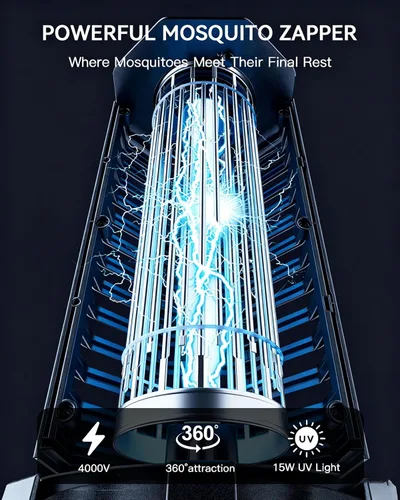 Miniatura 8 de Minimoon Bug Zapper Exterior 4000V Potente Matamosquitos Eléctrico, Trampa para Moscas de 15W para Exteriores, IPX4, Matamosquitos con Cable