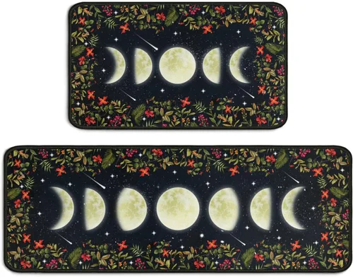 Miniatura 14 de Juego de 2 alfombras de cocina de mal de ojo, psicodélicas, antideslizantes, impermeables, cómodas, para decoración del hogar, sala de estar, 17 x